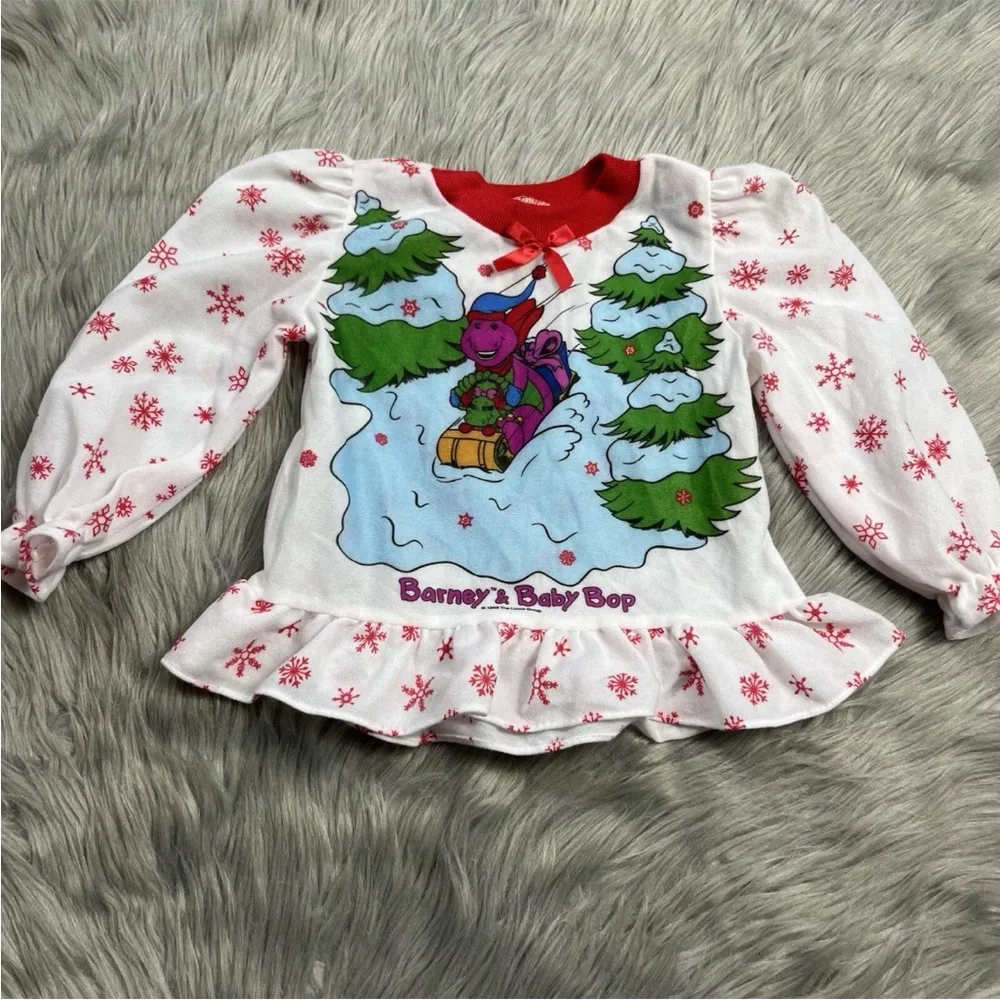 Vintage 1992 Barney Toddler Pajama Top Winter Christmas